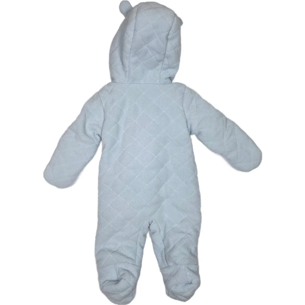 Wippette Baby Boys 0-3M Blue Quilted Fleece Hooded Zip Pram Suit